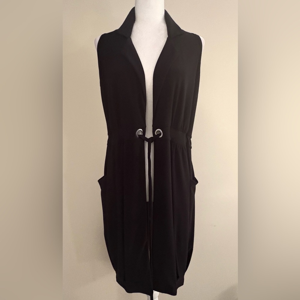 Sympli Black Sleeveless Vest with Drawstring